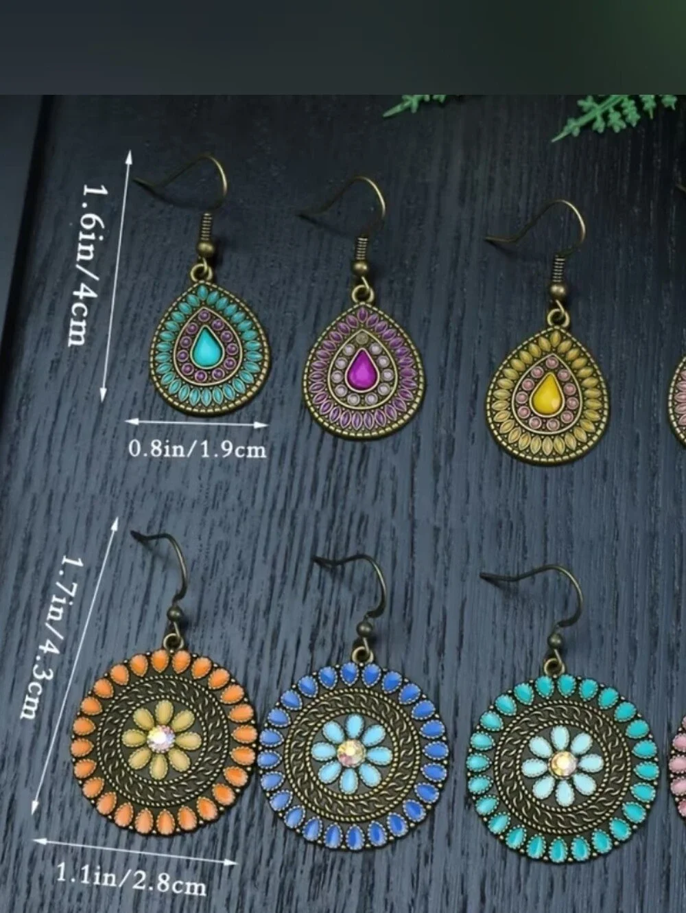 BEAUTIFUL BOHO DANGLING EARRINGS WITH ENAMEL DESIGN- 1 Pair Photo #1